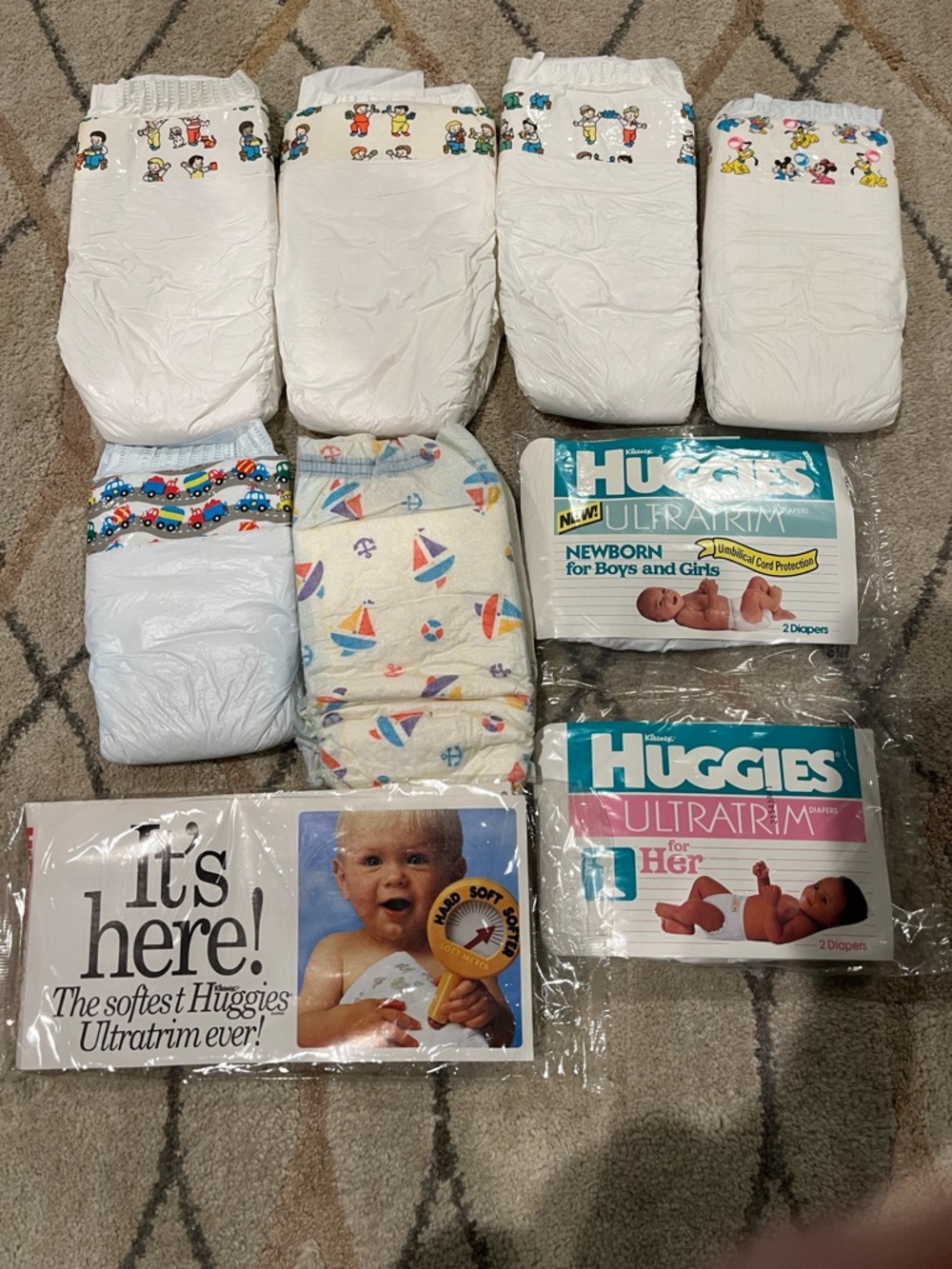 1990’s Lot of Pampers, Huggies, Luvs Multi-Size Diapers -